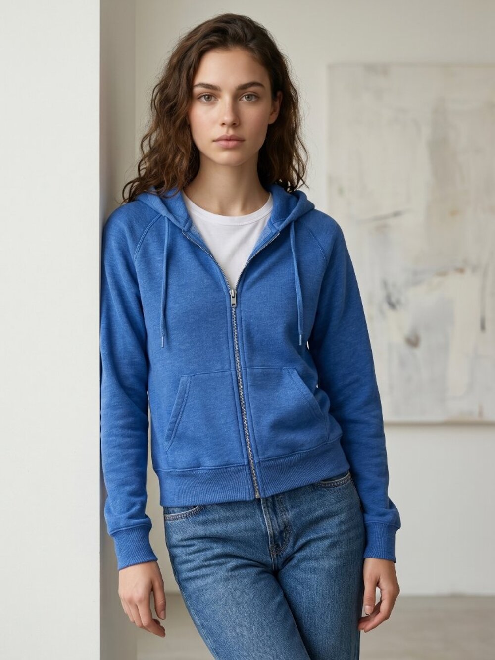 Tna Aritzia Cozy Fleece Full Zip Hoodie Royal Blue Heather Medium
